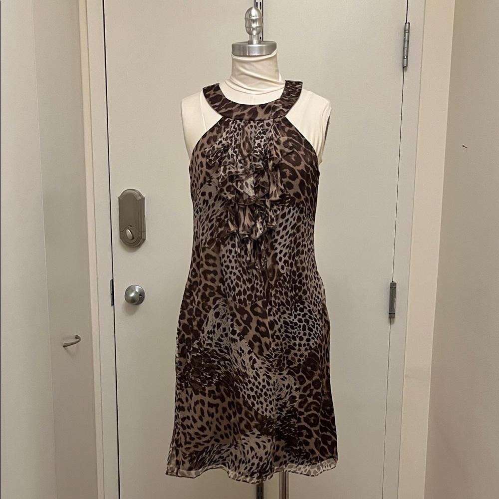 Laundry by Shelli Segal Chocolate Silk Dress with Leopard Print, Size 6
